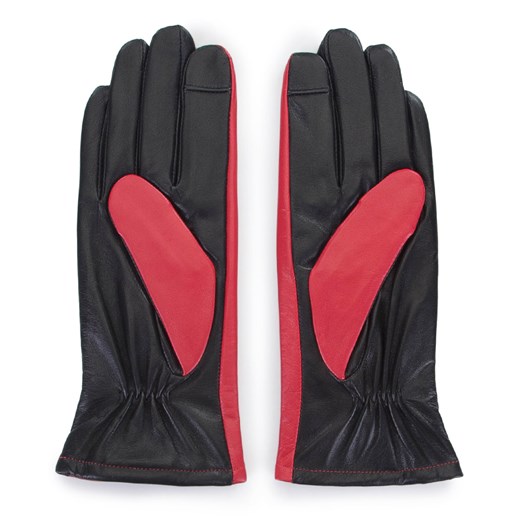 Damskie rękawiczki z dwóch kolorów skóry czerwono-czarne ze sklepu WITTCHEN w kategorii Rękawiczki damskie - zdjęcie 132449678