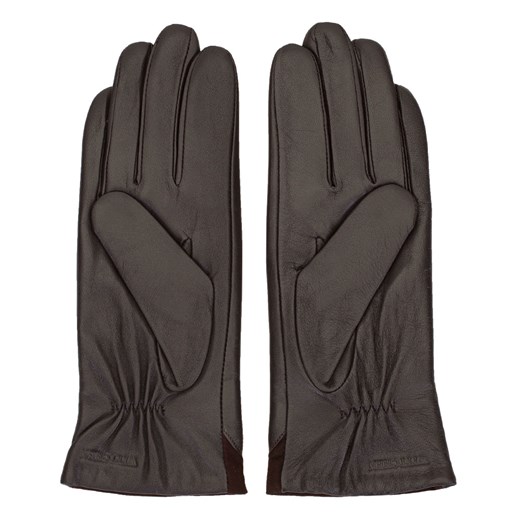 Damskie rękawiczki ze skóry z zamszową wstawką brązowe ze sklepu WITTCHEN w kategorii Rękawiczki damskie - zdjęcie 132449687