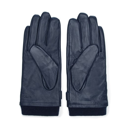 Ocieplane czarne rękawiczki męskie ze skóry naturalnej granatowe ze sklepu WITTCHEN w kategorii Rękawiczki męskie - zdjęcie 132449798