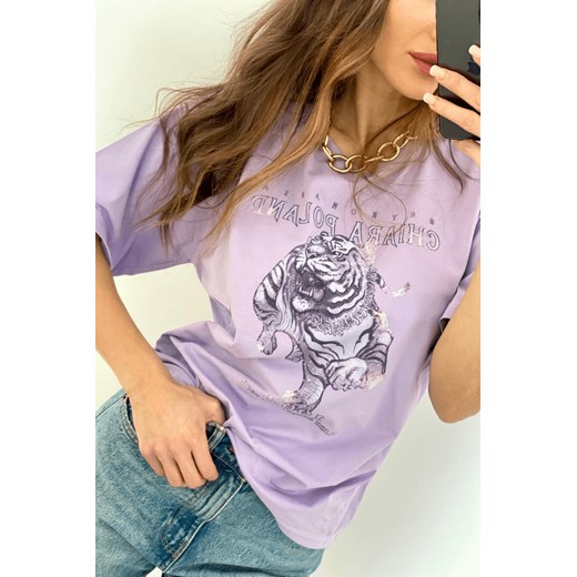 T-shirt oversize TIGER - liliowy Chiara Wear Onesize Chiara Wear