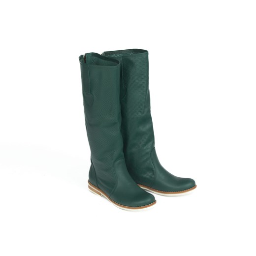 kozaki dziurkowane z suwakiem - skóra naturalna - model 126 - kolor zielony (36) Zapato 36 zapato.com.pl
