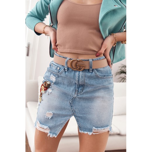 Jeansowa mini spódniczka z haftem 11120 XS fasardi.com promocja