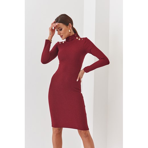 Sukienka mezzo z połyskującą nitką bordowa 31070 XL fasardi.com