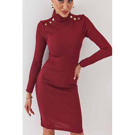 Sukienka mezzo z połyskującą nitką bordowa 31070 L fasardi.com