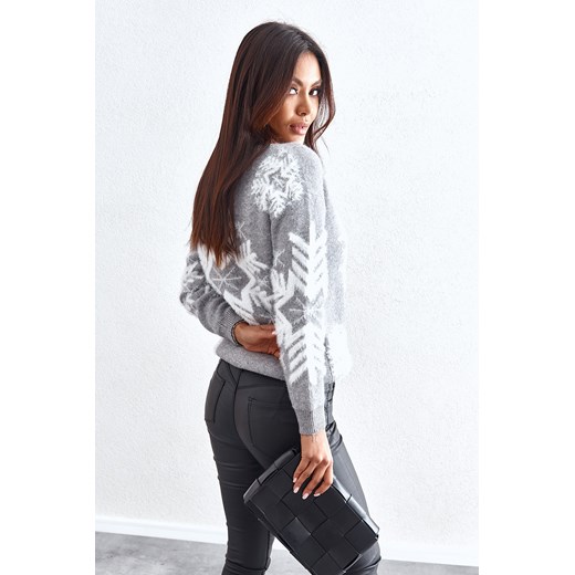 Świąteczny sweter w gwiazdki szary 383162 UNIW fasardi.com