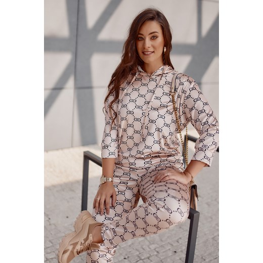 Welurowy dres we wzory beżowy FG568 M fasardi.com