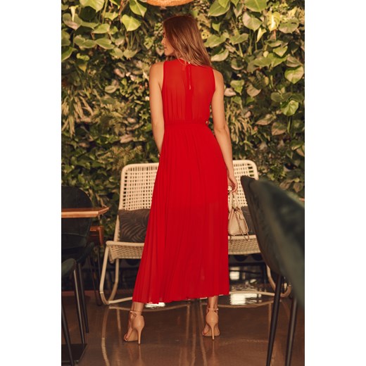 Wieczorowa sukienka plisowana czerwona 87272 UNIW fasardi.com