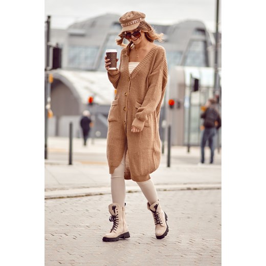Długi sweter rozpinany cappuccino 321970 UNIW fasardi.com