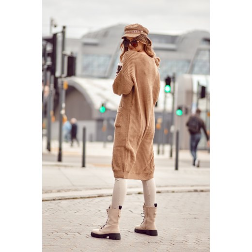 Długi sweter rozpinany cappuccino 321970 UNIW fasardi.com