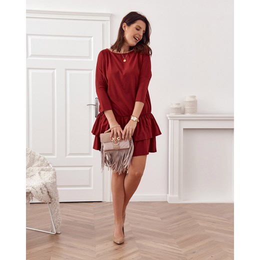 Sukienka z falbanami Plus Size bordowa FK561 4XL promocja fasardi.com