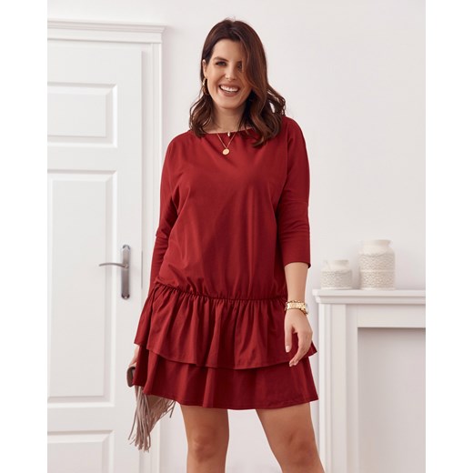 Sukienka z falbanami Plus Size bordowa FK561 4XL okazja fasardi.com