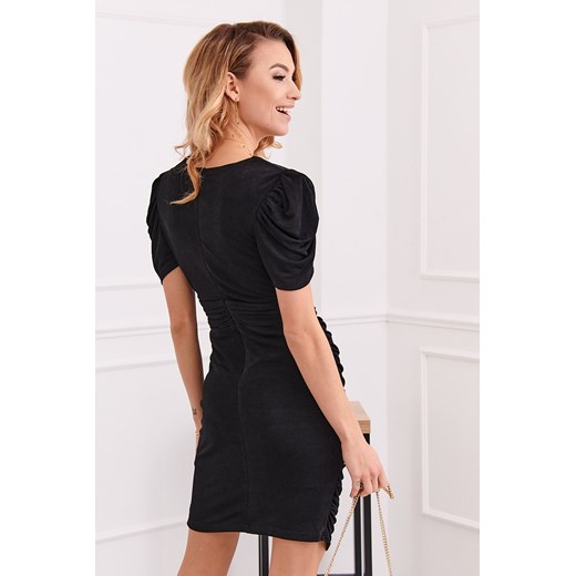 Dopasowana sukienka z drapowaniem czarna 5343 S okazyjna cena fasardi.com