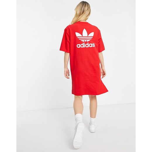 adidas Originals – adicolor – Czerwona sukienka t-shirtowa z nadrukiem na 32 Asos Poland