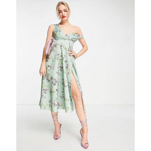 ASOS DESIGN – Szałwiowa sukienka midi na bal maturalny, z guzikami, w kwiatowy 34 Asos Poland