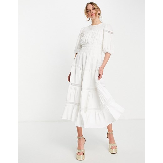 ASOS Edition – Sukienka maxi z marszczeniem i koronkowymi wstawkami-Biały 36 Asos Poland