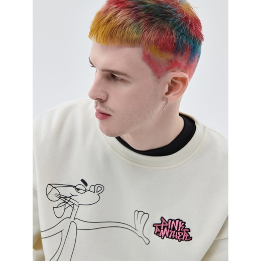 Cropp - Bluza z nadrukiem Różowa Pantera - Kremowy Cropp S Cropp okazja