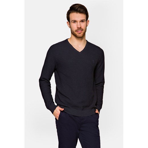 Sweter Granatowy Bawełniany w Serek Xander ze sklepu Lancerto S.A. w kategorii Swetry męskie - zdjęcie 132678858