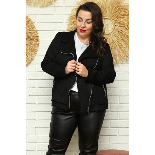 Kurtka ramoneska wiosenna zamszowa SIGMA czarna Karko Plus Size karko.pl
