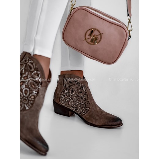 Buty sztyblety z dżetami kolor taupe przypalony I426 Damiss 35 Charlotte Fashion