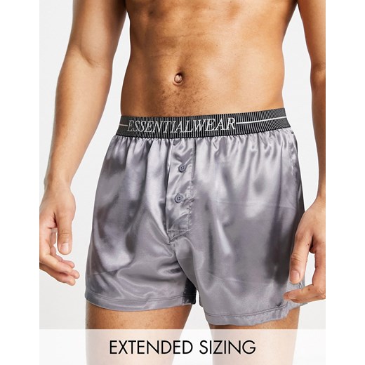 ASOS DESIGN – Satynowe bokserki z napisem „Essentialwear” w pasie-Szary XL Asos Poland