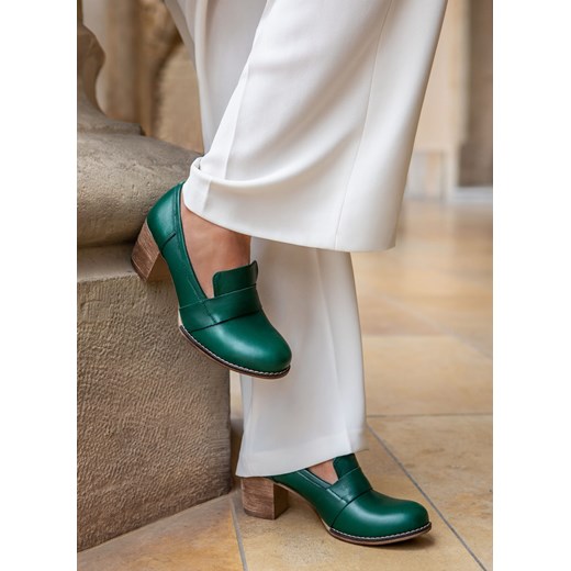 półbuty na 6 cm słupku - skóra naturalna - model 250 - kolor zielony Zapato 39 zapato.com.pl