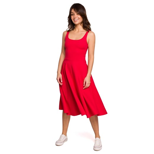 B218 Sukienka rozkloszowana na cienkich ramiączkach - czerwona Be XXL (44) Świat Bielizny