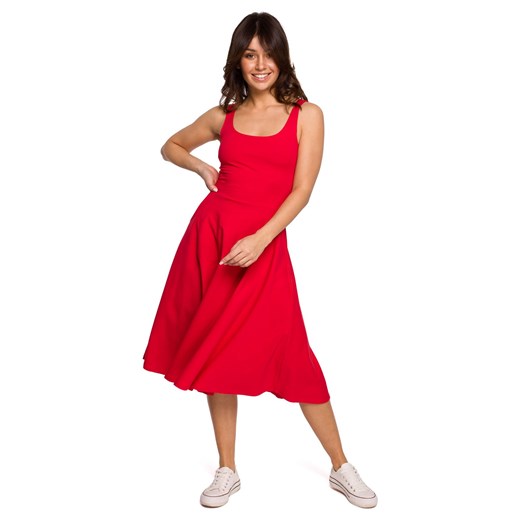 B218 Sukienka rozkloszowana na cienkich ramiączkach - czerwona Be M (38) Świat Bielizny