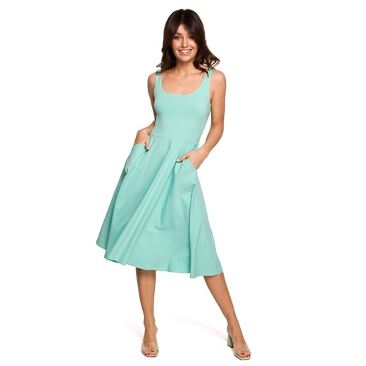 B218 Sukienka rozkloszowana na cienkich ramiączkach - miętowa ze sklepu Świat Bielizny w kategorii Sukienki - zdjęcie 132789519