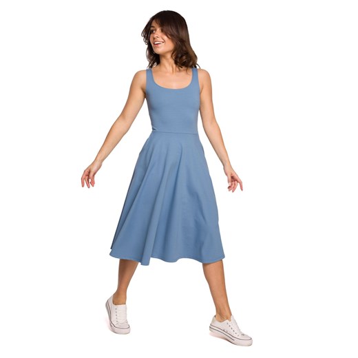 B218 Sukienka rozkloszowana na cienkich ramiączkach - niebieska ze sklepu Świat Bielizny w kategorii Sukienki - zdjęcie 132789525