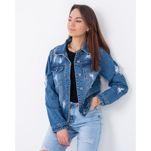 Niebieska damska kurtka jeansowa z przetarciami - odzież Royalfashion.pl S - 36 royalfashion.pl