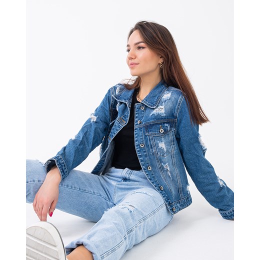 Niebieska damska kurtka jeansowa z przetarciami - odzież Royalfashion.pl M - 38 royalfashion.pl