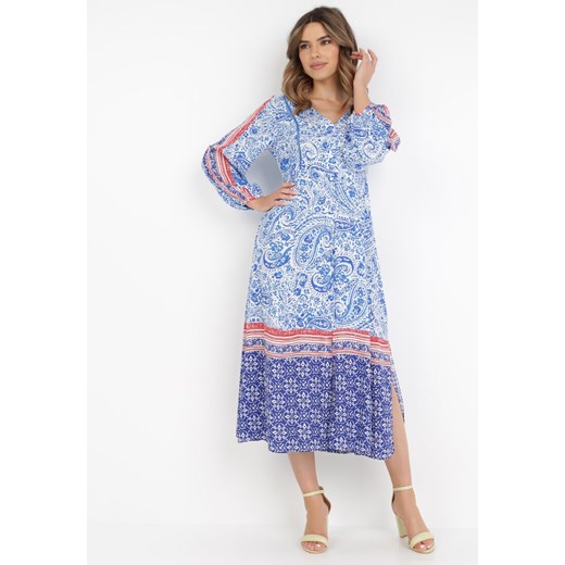 Niebieska Sukienka Panithoe ze sklepu Born2be Odzież w kategorii Sukienki - zdjęcie 132816389