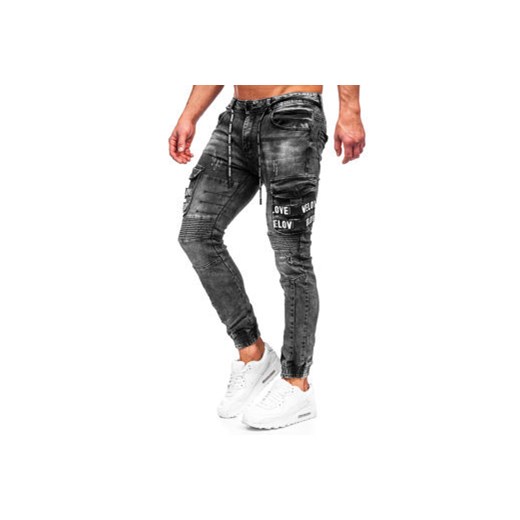 Czarne jeansowe joggery bojówki spodnie męskie slim fit Denley E9656 28/XS Denley okazja