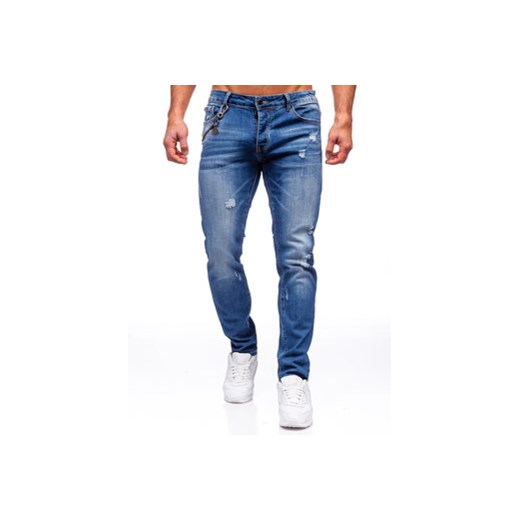 Niebieskie spodnie jeansowe męskie regular fit Denley MP0051B 34/L okazyjna cena Denley