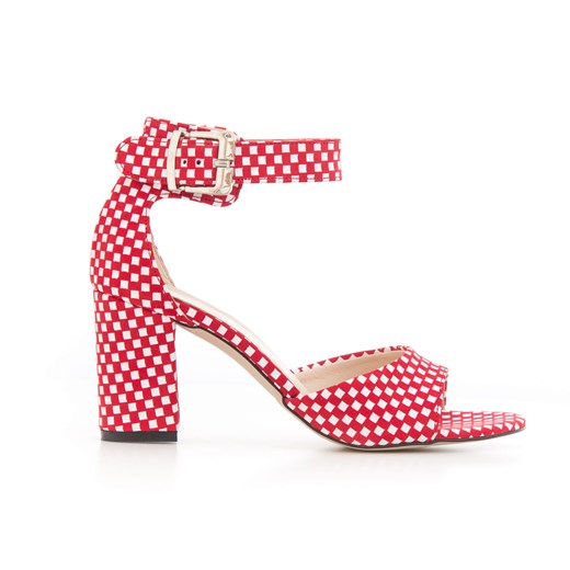 sandałki na słupku - skóra naturalna - model 348 - kolor czerwona szachownica Zapato 37 zapato.com.pl promocyjna cena