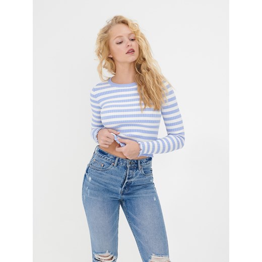 Sinsay - Sweter krótki w paski - Niebieski Sinsay XS Sinsay