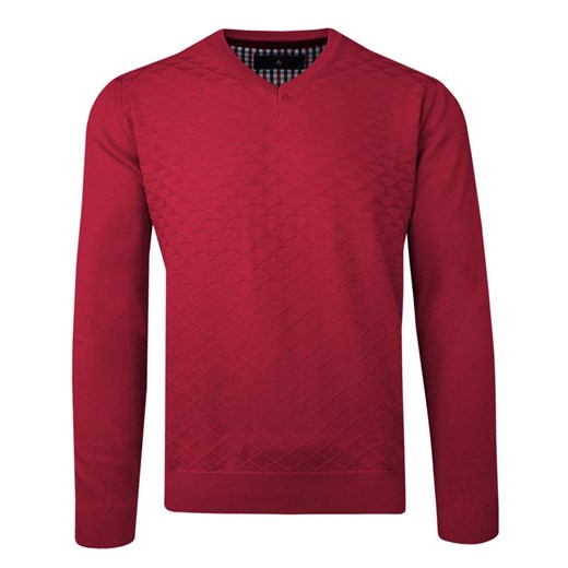 Sweter Czerwony w Serek, Bawełniany, Tłoczony Wzór, V-neck, Męski -BARTEX SWKOWbrtx0009czerwonywzV ze sklepu JegoSzafa.pl w kategorii Swetry męskie - zdjęcie 133009275