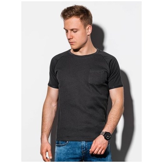 T-shirt męski bez nadruku S1182 - czarny XL ombre