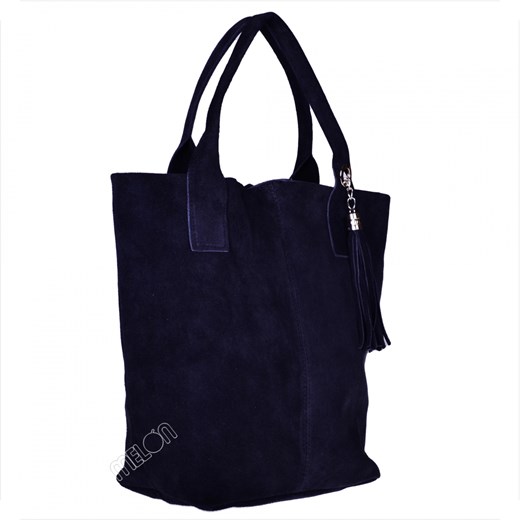 Torba worek zamszowa granatowa z podszewką i zamkiem ze sklepu melon.pl w kategorii Torby Shopper bag - zdjęcie 133011018