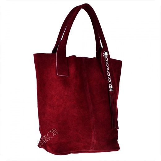 Torba worek zamszowa bordowa z podszewką i zamkiem ze sklepu melon.pl w kategorii Torby Shopper bag - zdjęcie 133011039