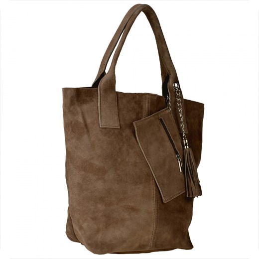 Torba worek zamszowa taupe z podszewką i zamkiem ze sklepu melon.pl w kategorii Torby Shopper bag - zdjęcie 133011237