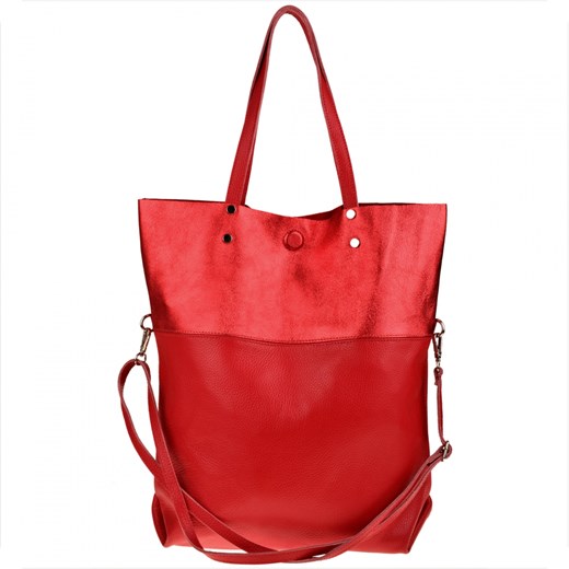 Duża torba shopper bag czerwona skóra naturalna xl Genuine Leather uniwersalny wyprzedaż melon.pl