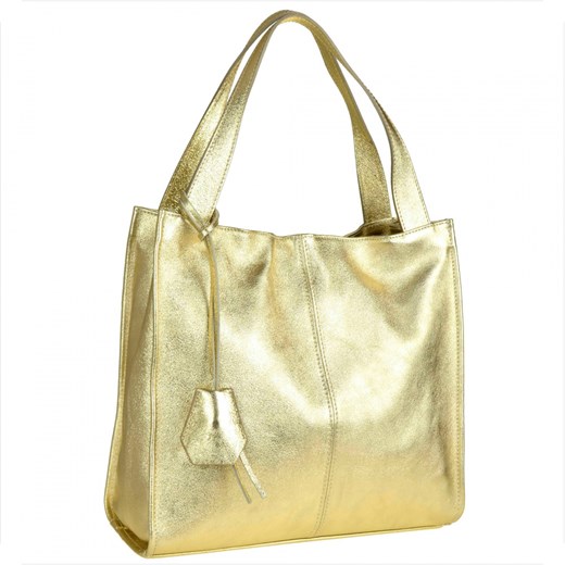 Duża torebka włoska shopper bag złota metaliczna skóra naturalna ze sklepu melon.pl w kategorii Torby Shopper bag - zdjęcie 133013795