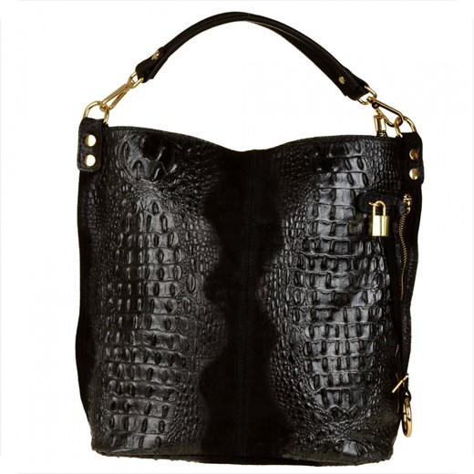 Torebka skórzana na ramię czarna xl wzór aligatora ze sklepu melon.pl w kategorii Torby Shopper bag - zdjęcie 133015447