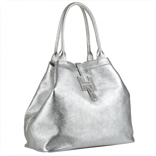 Torba shopper srebrna pojemna skórzana xl ze sklepu melon.pl w kategorii Torby Shopper bag - zdjęcie 133015715