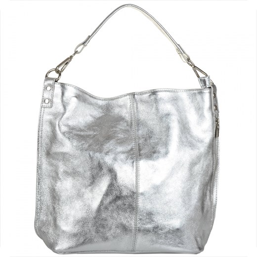 Torebka skórzana na ramię srebrna xl ze sklepu melon.pl w kategorii Torby Shopper bag - zdjęcie 133015947