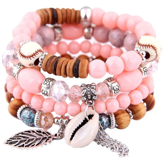 Zestaw różowych bransoletek z koralików muszla Jewelry & Watches Edibazzar