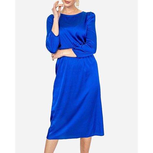 Kobaltowa sukienka midi z gumą w pasie - Odzież Royalfashion.pl M - 38 royalfashion.pl
