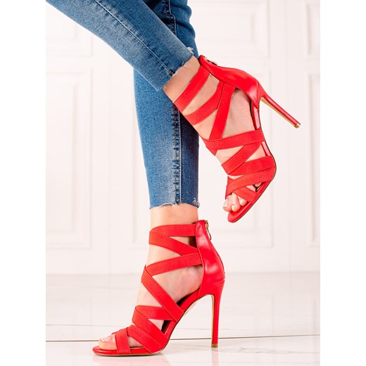 Sandały damskie czerwone W. Potocki na szpilce eleganckie 