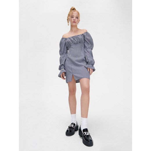 Cropp - Mini sukienka w kratę - Niebieski Cropp XS Cropp